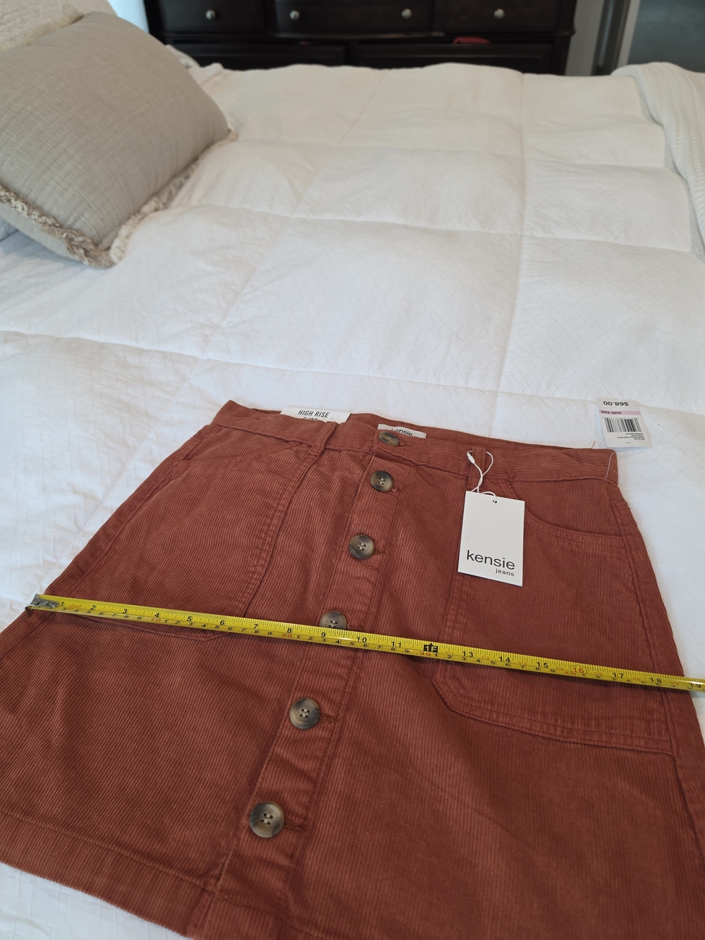 Kensie Rust Orange Button-Front Corduroy Mini Skirt